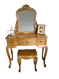 Handcarved French Dressing Table Set with Mirror & Stool