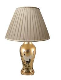 Gold Leaf Lamp with Cranes Design - with Shade