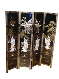 Chinese Lacquer 4 Panel Screen, Mother of Pearl