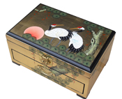 Gold Leaf Jewellery Box with Cranes