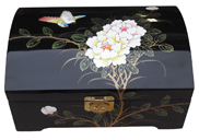 Black Lacquer Jewellery Box with Bird & Flowers