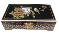 Black Lacquered Jewellery Box with Bird & Flower Artwork