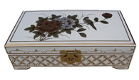 White Lacquer Jewellery Box with Bird & Flower Artwork,