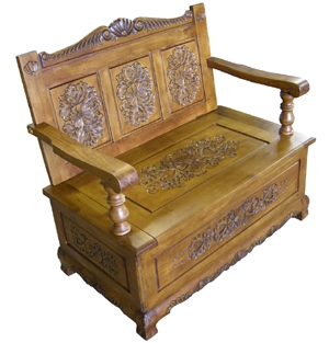 Hand Carved Bench with Storage